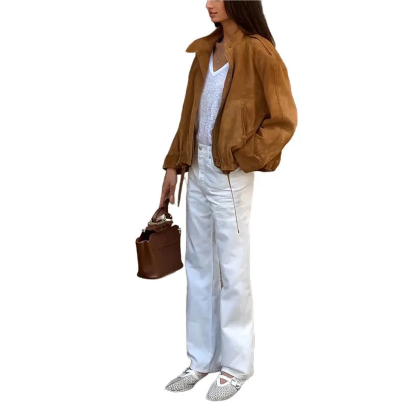 Retro solid colour loose fit polyester jacket with long sleeves on mannequin
