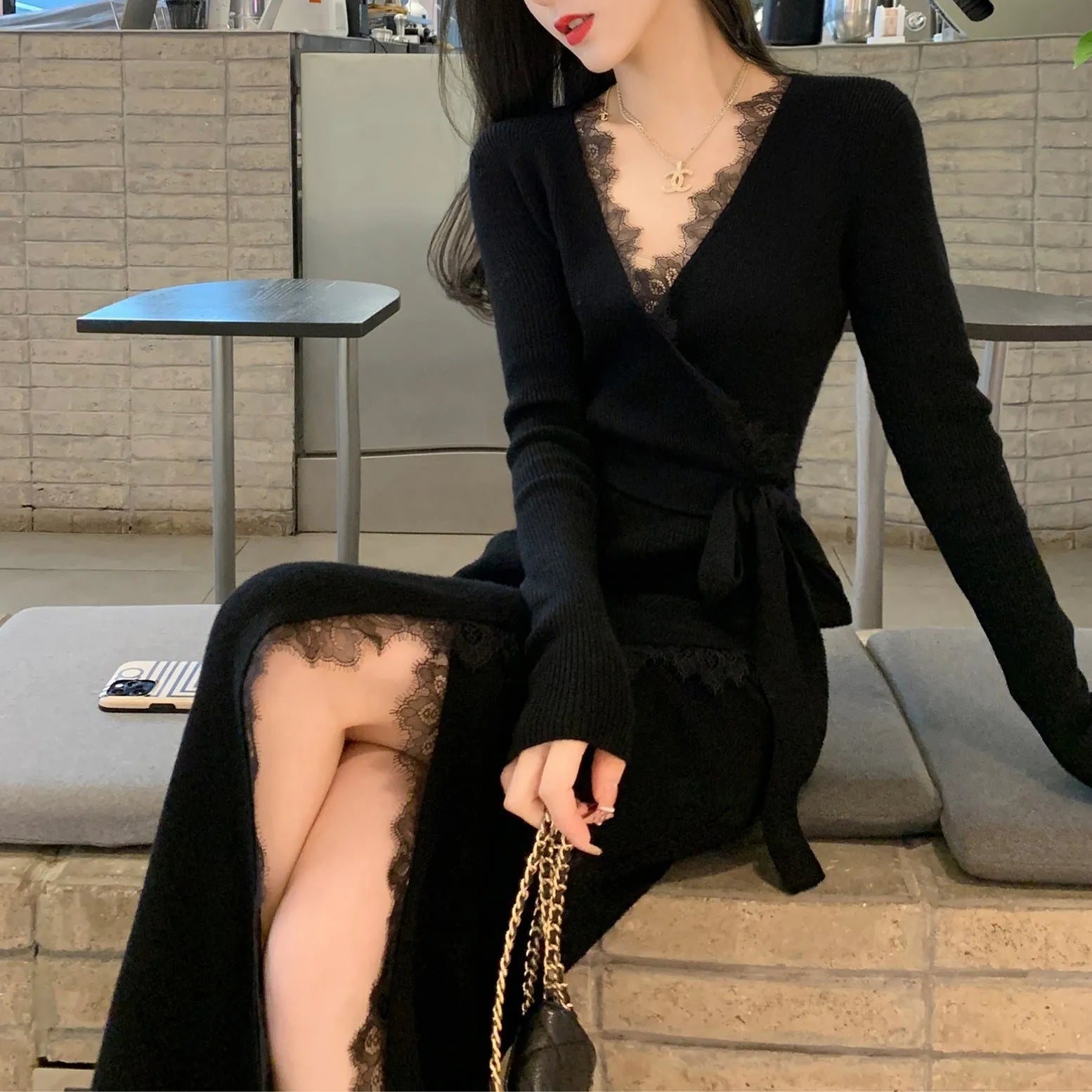 Black women's slim fit polyester skirt with princess dress style