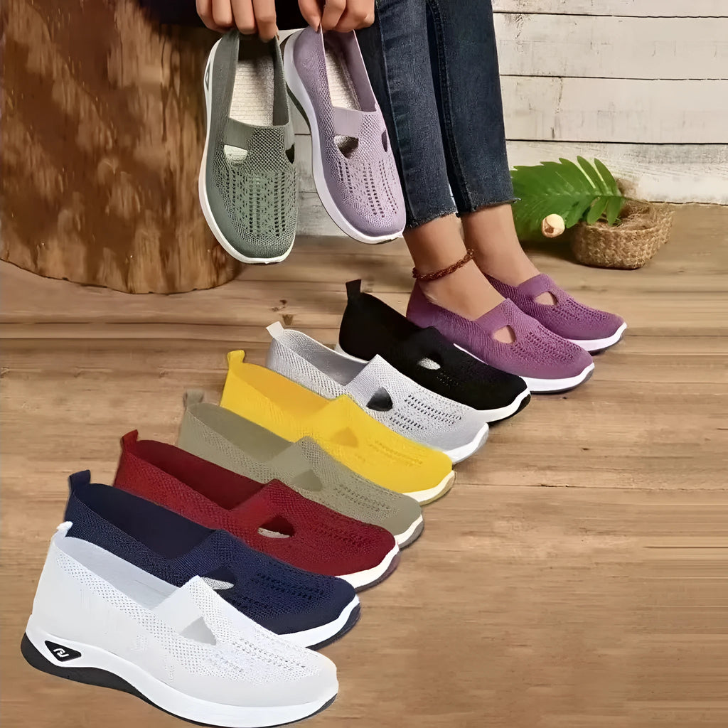 Women's T-strap mesh casual shoes with soft PVC soles in six colour options