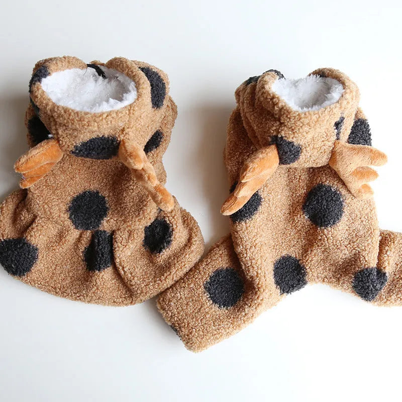 Polka dot elk pattern pet clothing for dogs and cats in skirt and four-leg styles