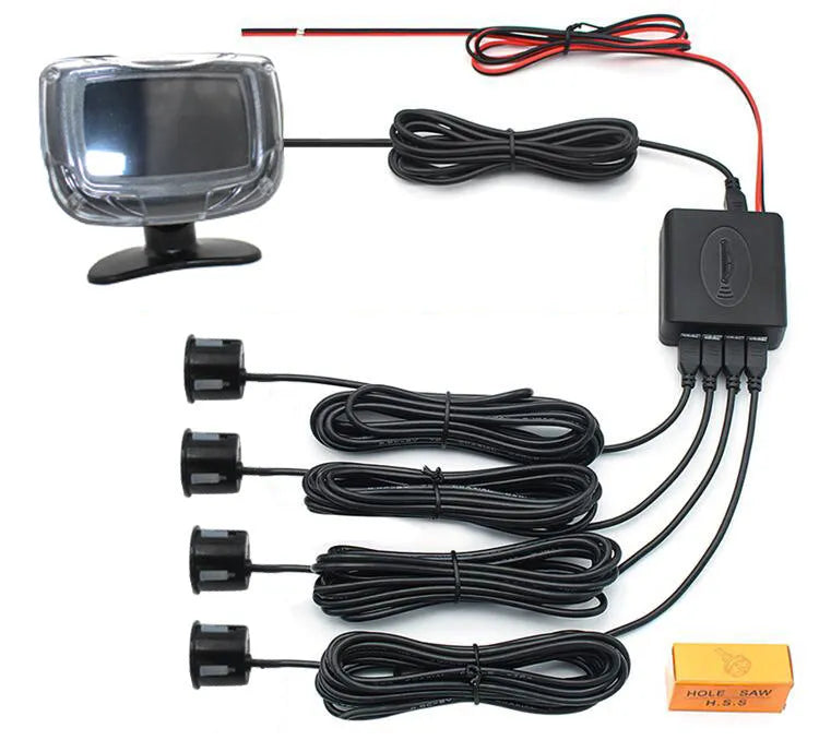 Wireless vehicle reversing sensor system with LED digital display and four ultrasonic probes