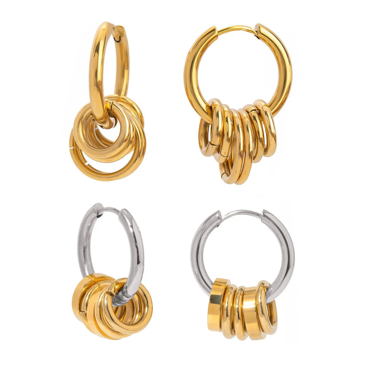 Pair of personality stainless steel color matching earrings with electroplated ins style finish