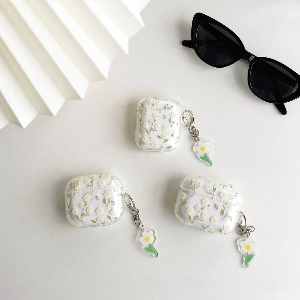 White floral transparent TPU protective case for Apple AirPods charging case