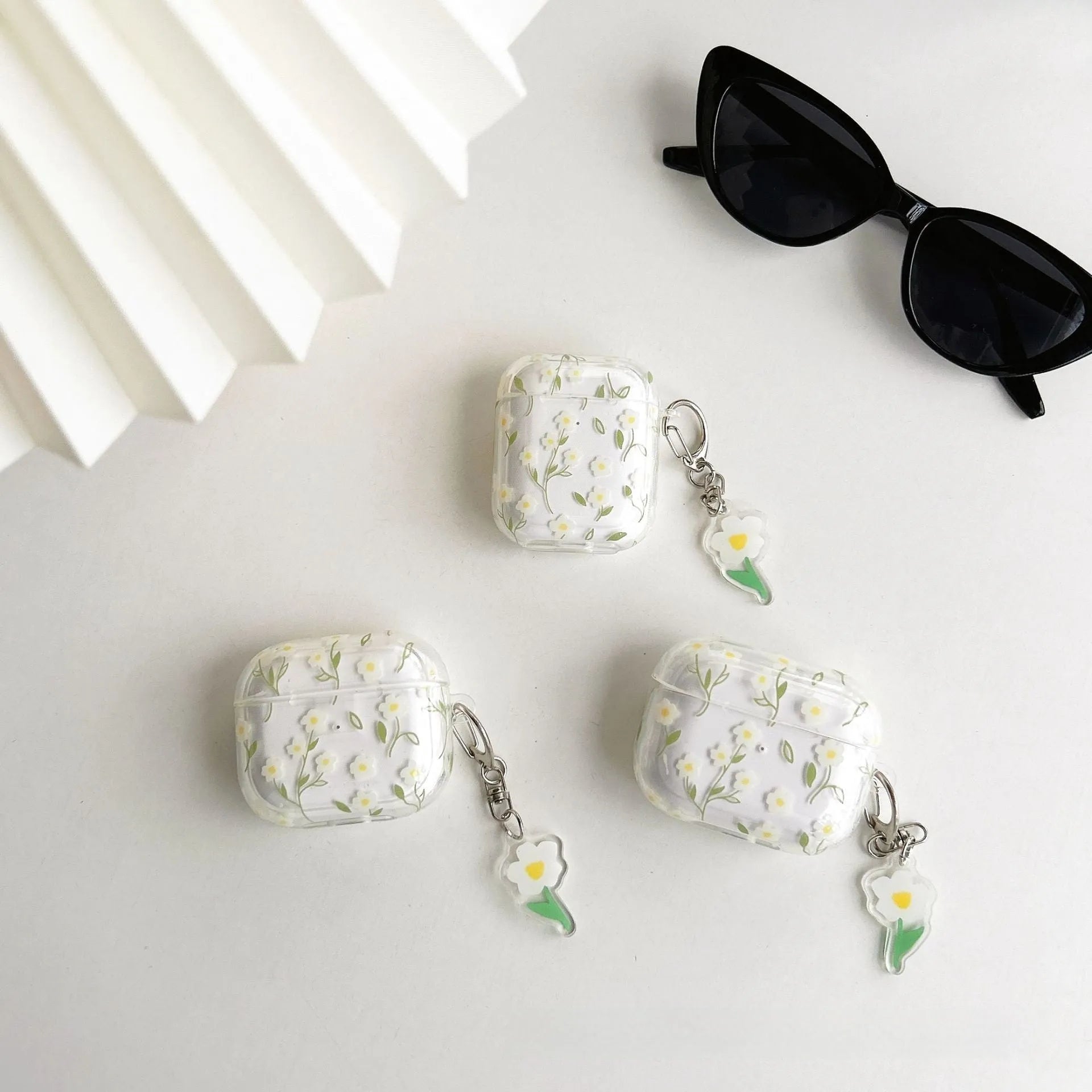 White floral transparent TPU protective case for Apple AirPods charging case