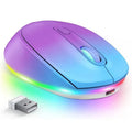 Lightweight wireless mouse for laptops in blue, showing ergonomic shape and USB charging cable.