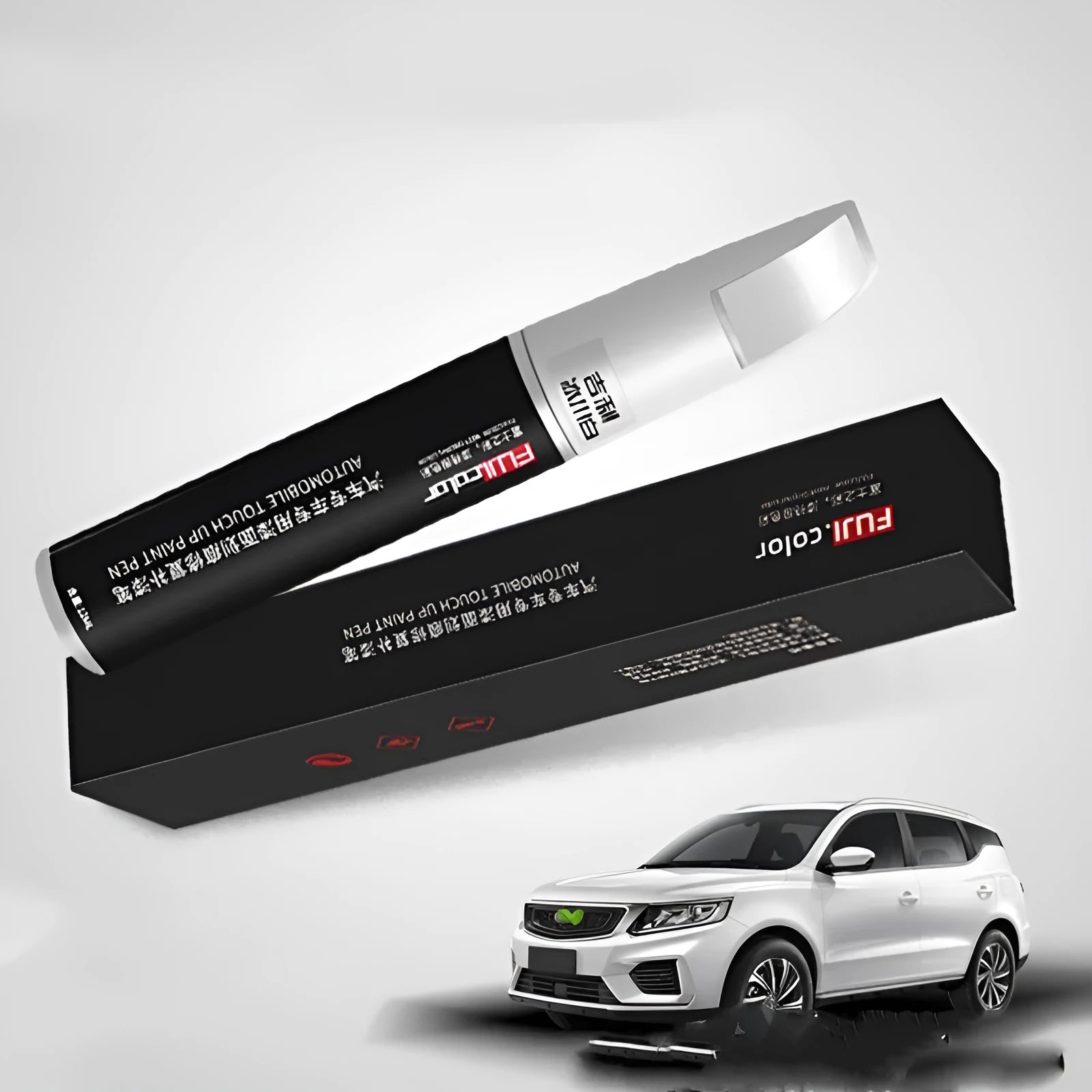 Car touch-up paint pen with 12ml capacity showing colour options including Ice Crystal White and Han Jade White