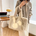 Plush rabbit ears shoulder tote bag in solid colour with cartoon design