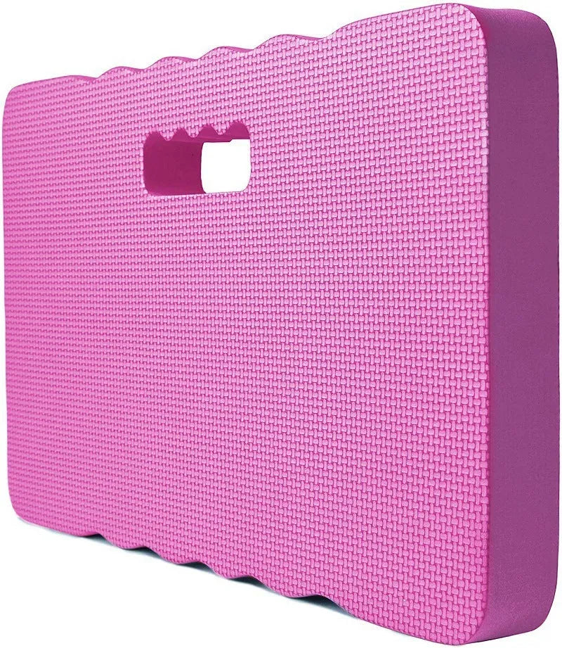 Blue EVA foam garden kneeler pad measuring 45cm long by 28cm wide on grass