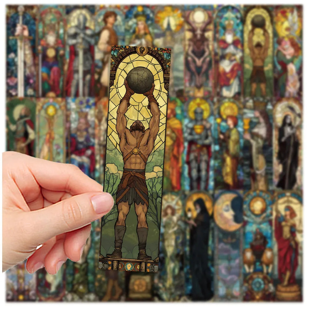 Set of 30 colourful painted glass tarot theme bookmarks in cute homemade paper style