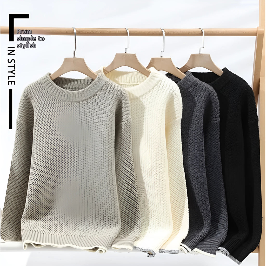 Men's loose fit round neck sweater in polyester blend fabric