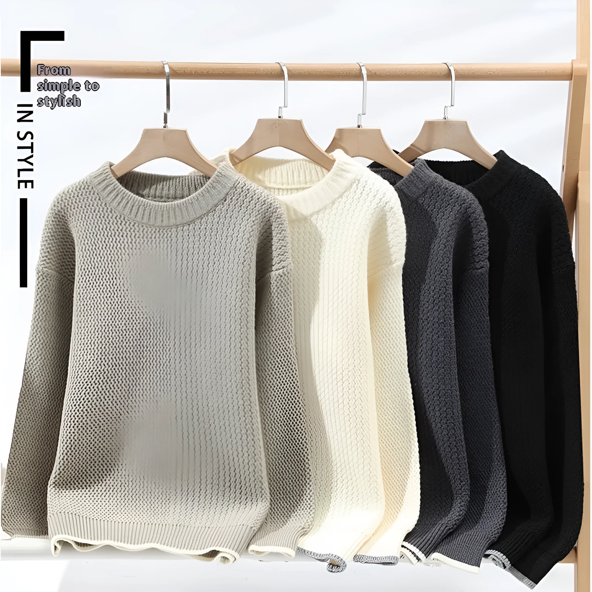 Men's loose fit round neck sweater in polyester blend fabric