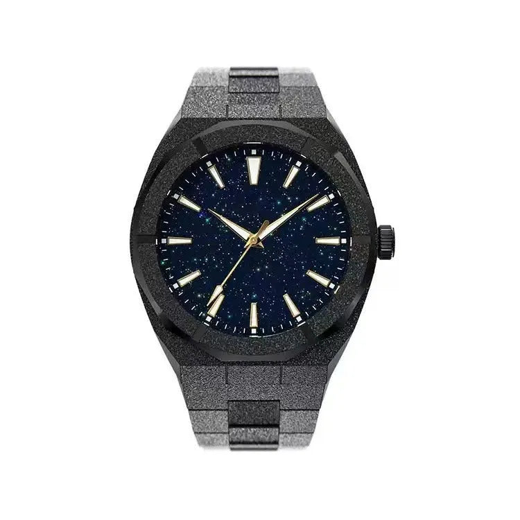 Men's stainless steel business watch with luminous markers in silver, gold, or black