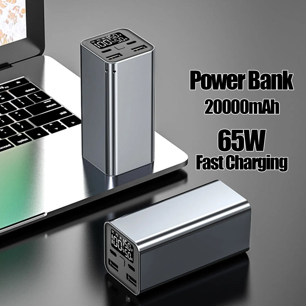 Black metal 65W 20000mAh power bank for laptop and USB-C device charging