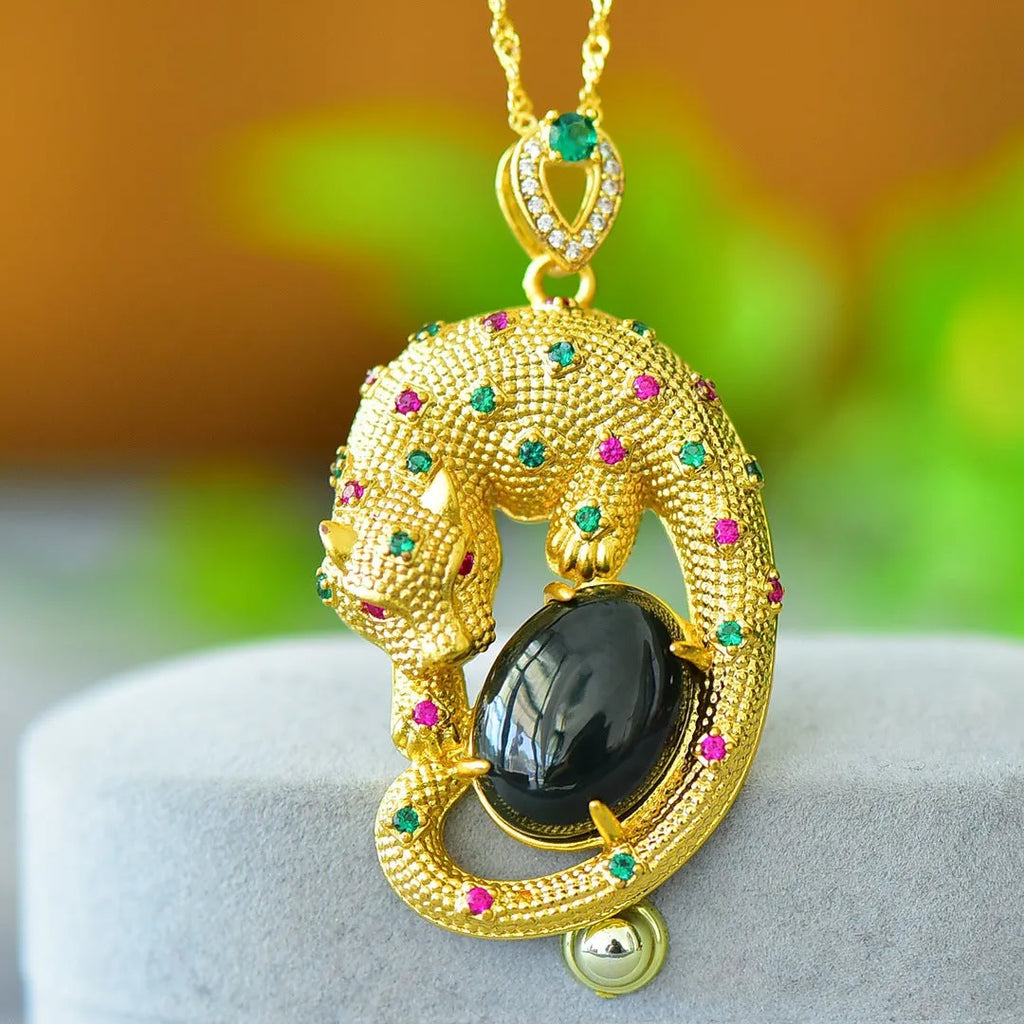 Flat Hetian jade pendant necklace with copper inlay and ink blue jade accents on a chain