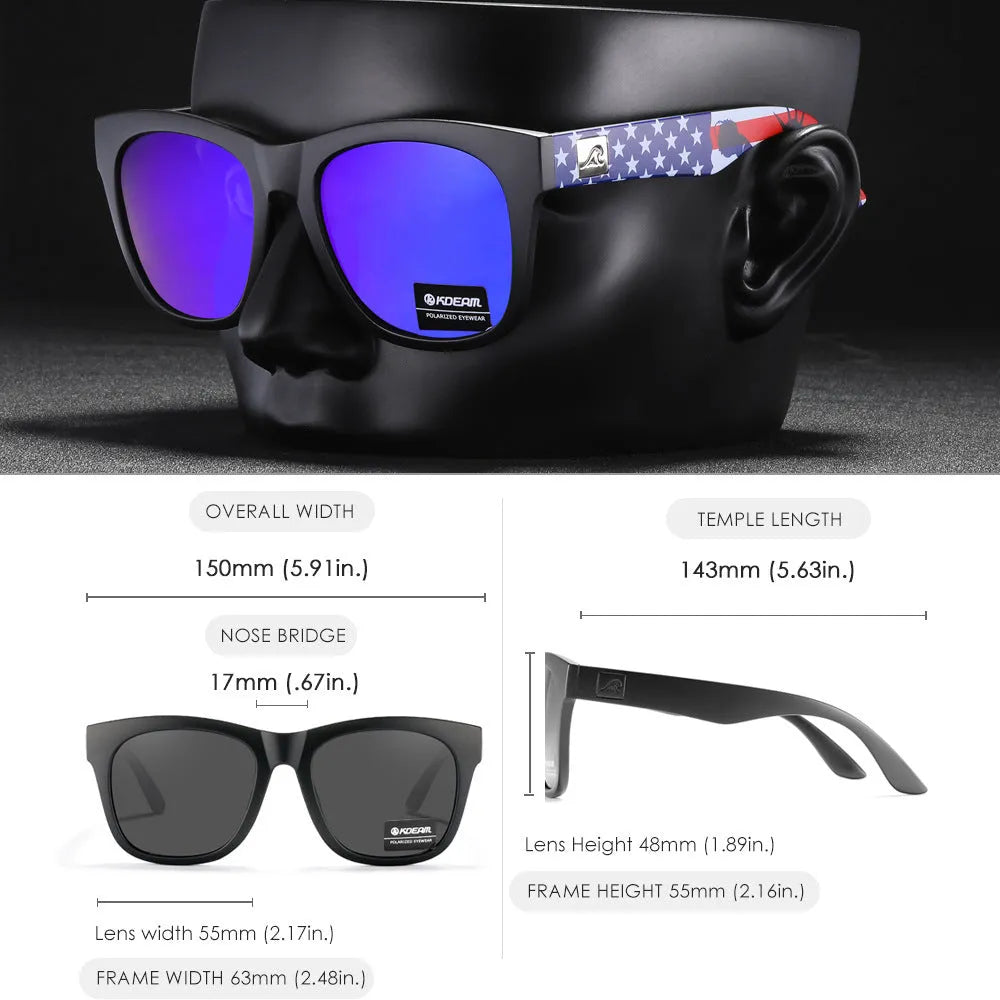 Outdoor polarised sunglasses with thickened TAC lenses and PC frames in multiple colour options