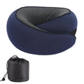 Black U-shaped memory foam neck pillow with storage bag, dimensions 27x26x13cm