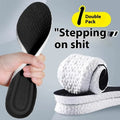 A pair of grey high-elasticity PU foam sports insoles on a white background, shown with scissors to illustrate the cut-to-fit design.