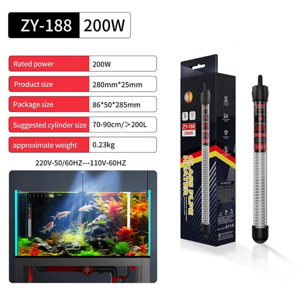 Fish tank glass pipe quartz heater with thermostat for aquarium, explosion-proof design, multiple wattages