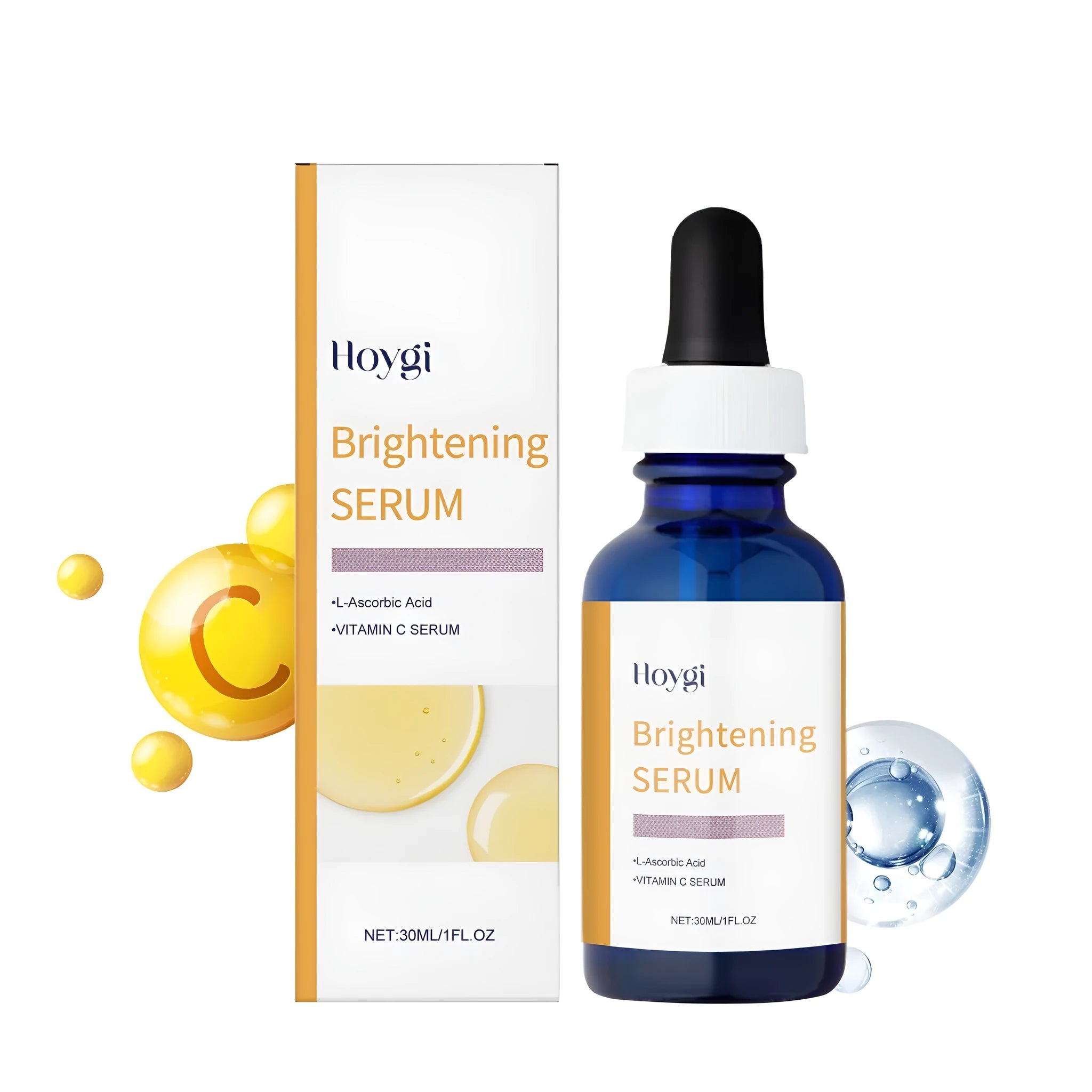 Vitamin C serum bottle with ascorbic acid formula in 30ml container
