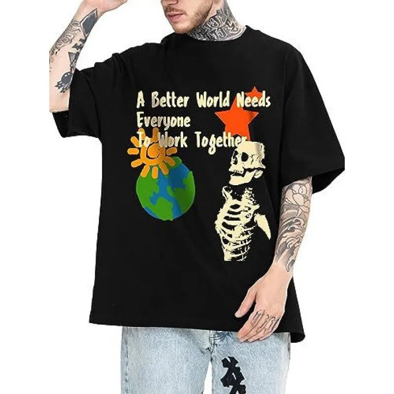 Men's printed short-sleeved sports T-shirt with digital pattern on polyester flat mop cloth