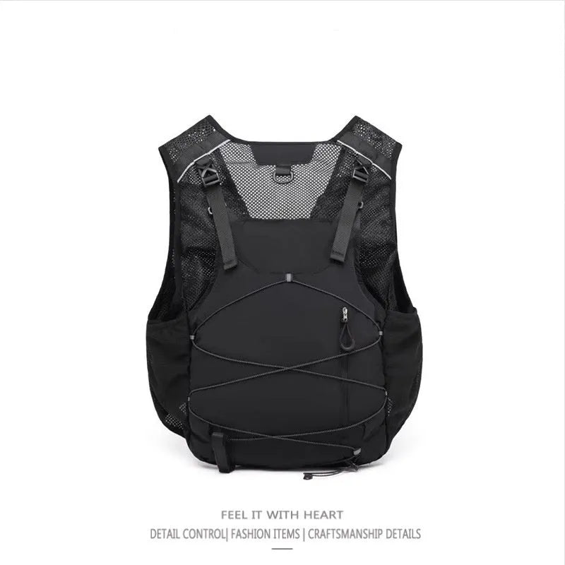 Men's cotton fishing vest and backpack combo in black, loose fit for outdoor sports