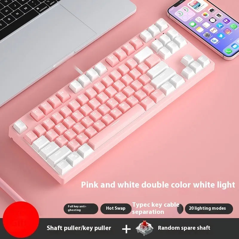 87 key wired mechanical gaming keyboard with two-colour keycaps and metal construction