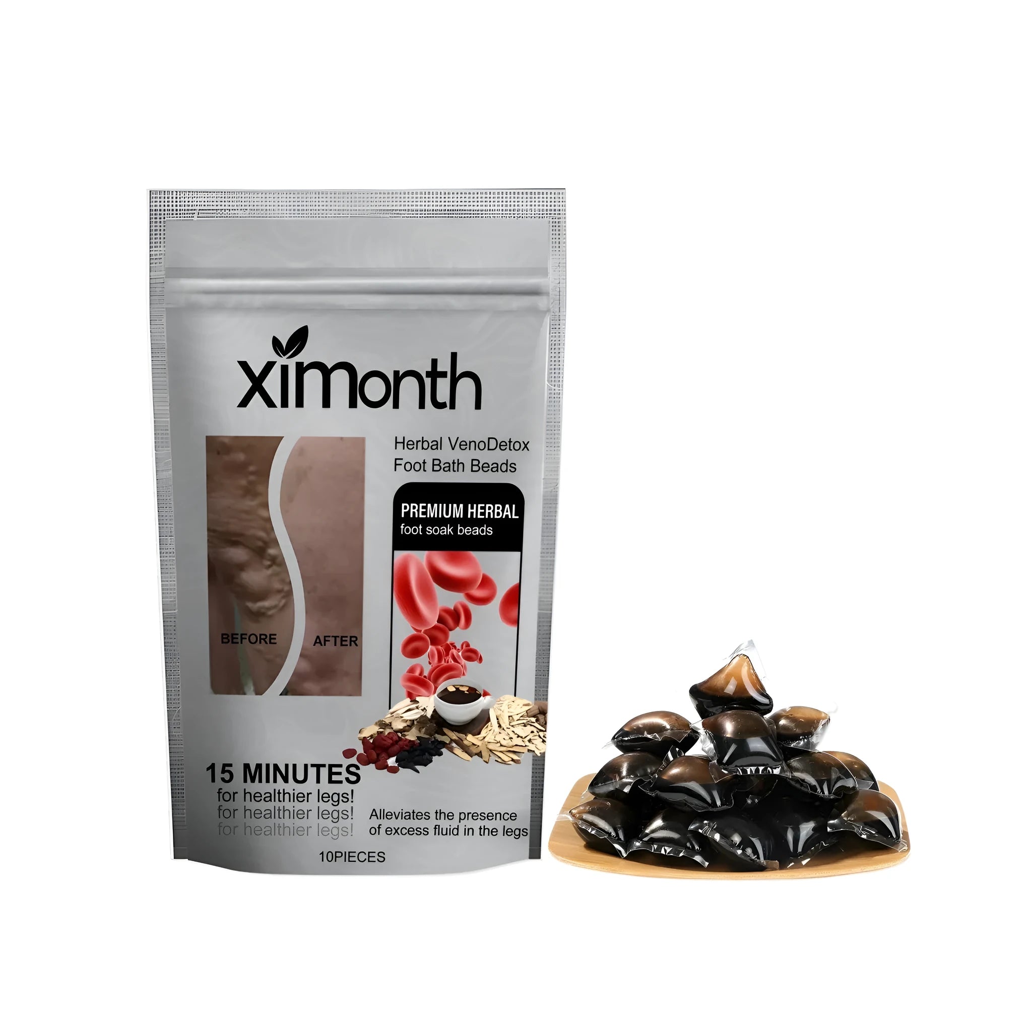 Pack of 10 concentrated foot gel beads for leg soaking with botanical ingredients.