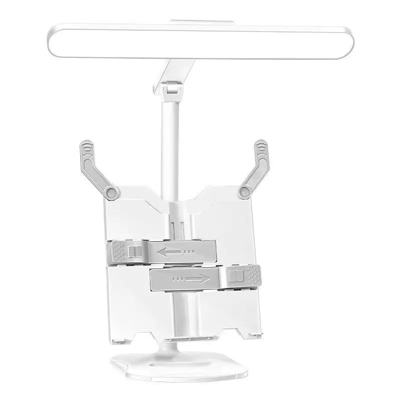 Multifunctional adjustable reading lamp on a bookshelf with charging cable