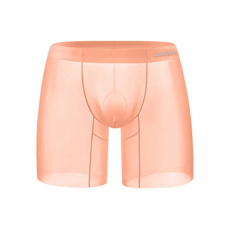 Men's ice silk boxers in solid colour with low waist design and nylon fabric