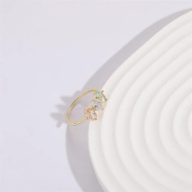 Mother's Day birthstone horse eye tricolour zircon ring with geometric triangle design in 14k gold colour