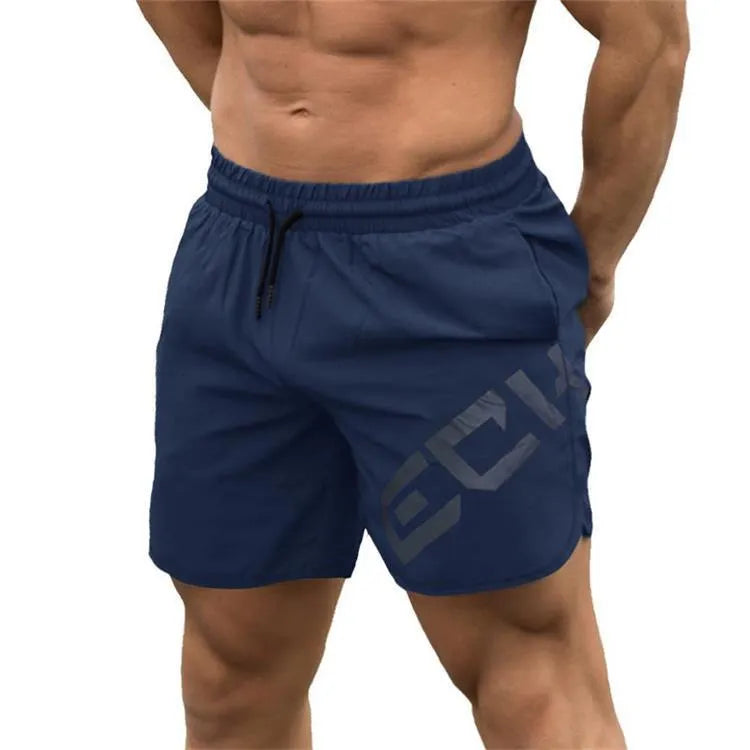 Men's knee-length quick-dry nylon sports shorts in black with elastic mid-waist