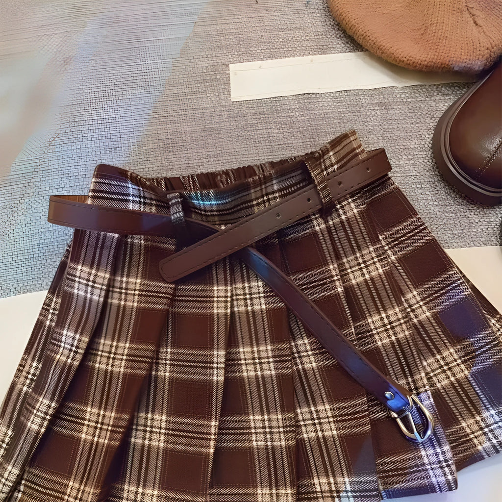 Children's plaid pleated skirt in A-line cut with cotton blend fabric