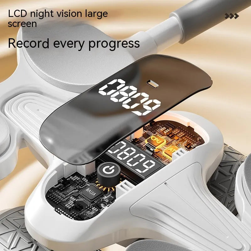 White belly roller fitness equipment with LED timing display screen for home and office workouts