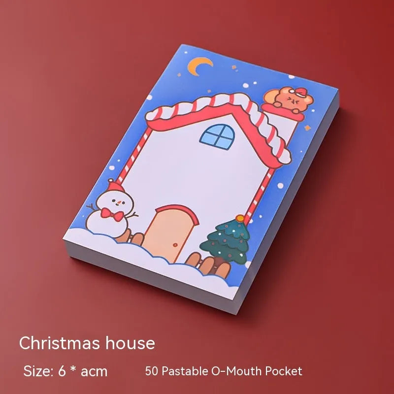 A5 Christmas sticky notes featuring eight designs including bear, elf, gift, and Santa Claus
