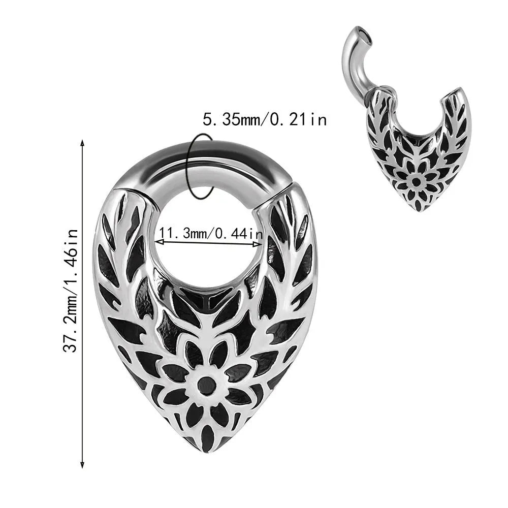 Stainless steel drop-shaped auricle ear extender with round hanging egg design and totem decoration