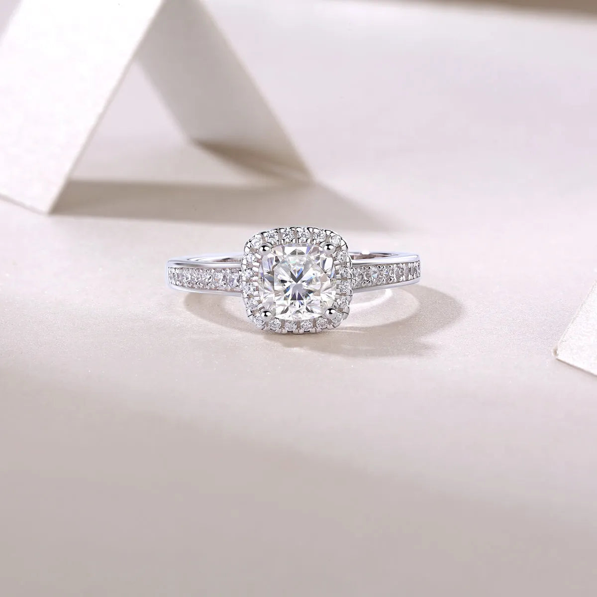 Square moissanite 6x6mm wedding ring set in S925 silver with platinum plating