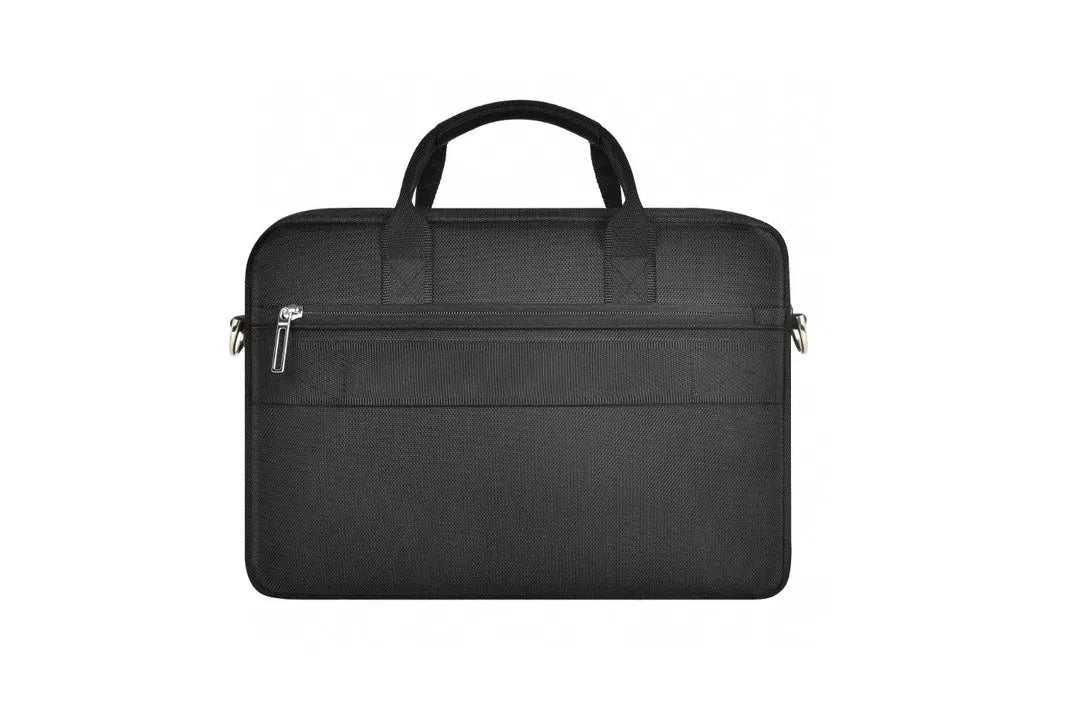 Black Oxford cloth computer organiser handbag with multiple pockets and security lock for 14" or 15.6" laptops