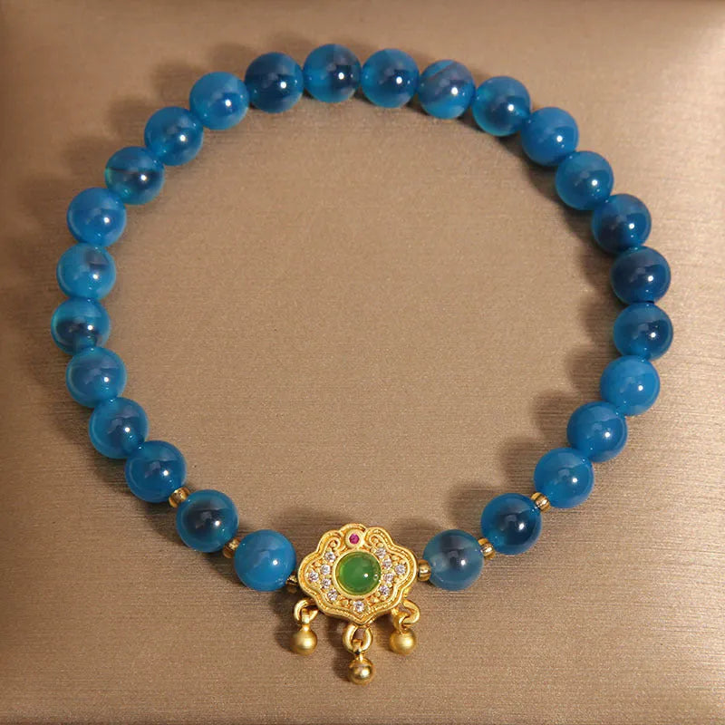 Blue sugar heart agate safety lock pendant women's crystal bracelet with rhinestones