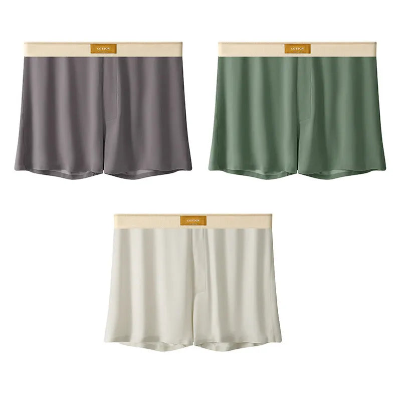 Three pairs of men's solid colour ice silk underwear in loose fit mid-waist design
