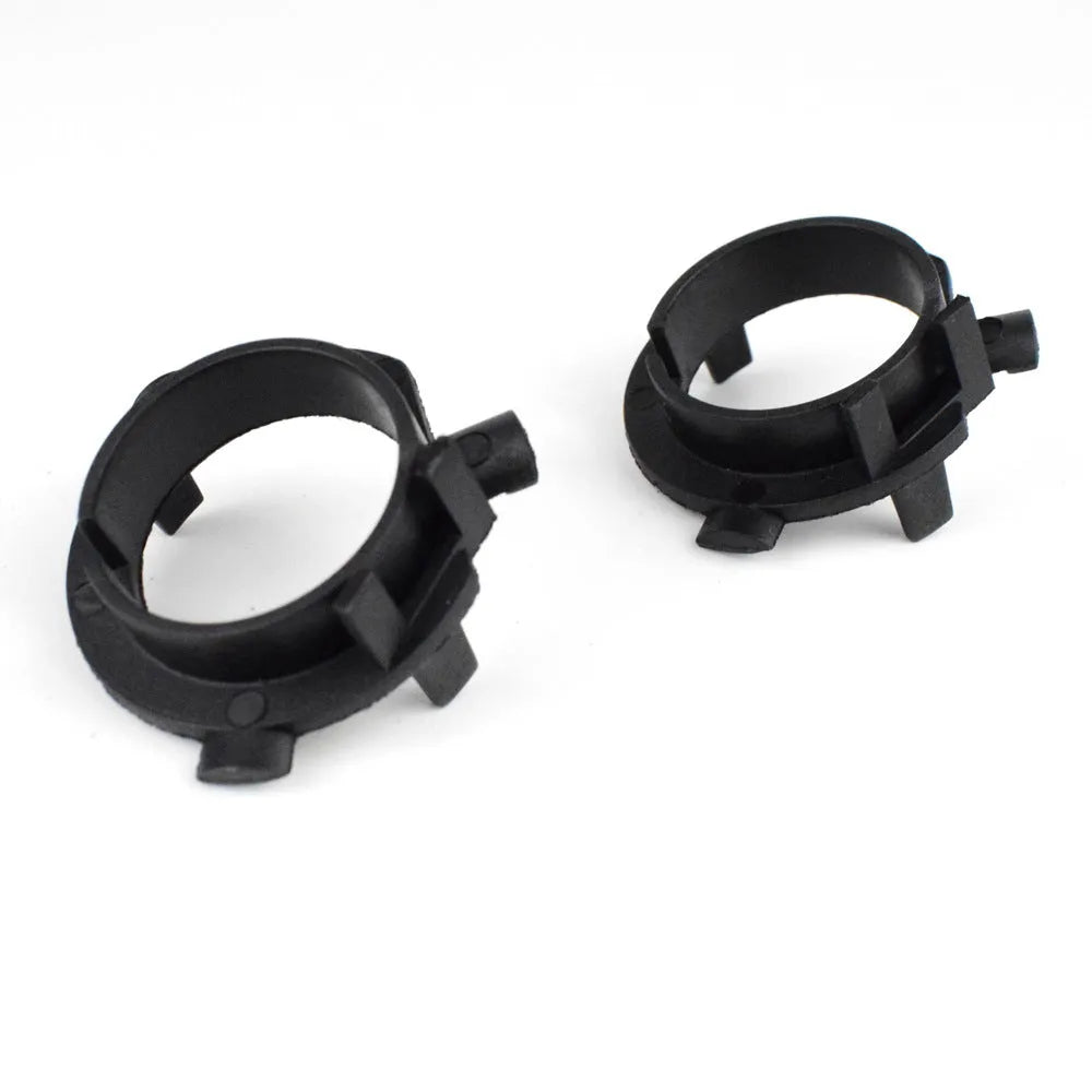 White ABS plastic car LED headlight bulb holder bracket, 3.8 by 3.7 cm.