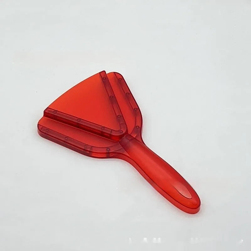 Red plastic can opener with an adjustable telescopic bottle opener extended, showing non-slip handle texture.