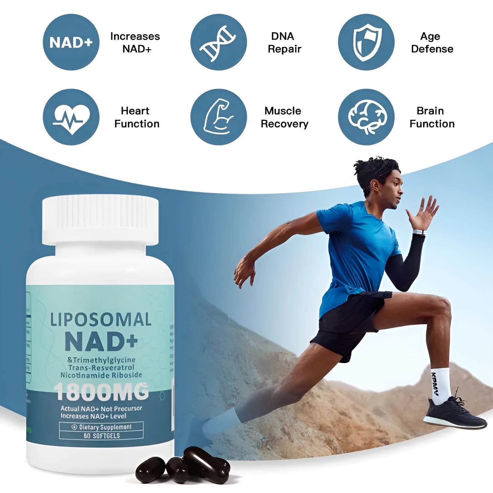 Nicotinamide mononucleotide gel capsule supplement in bottle packaging