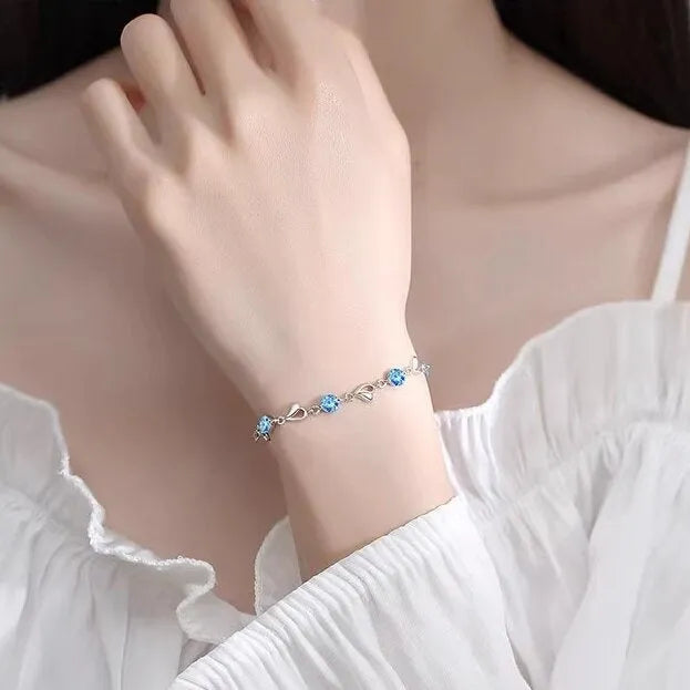 Blue diamond geometric love heart necklace and bracelet set on copper chain with adjustable 41-50cm length