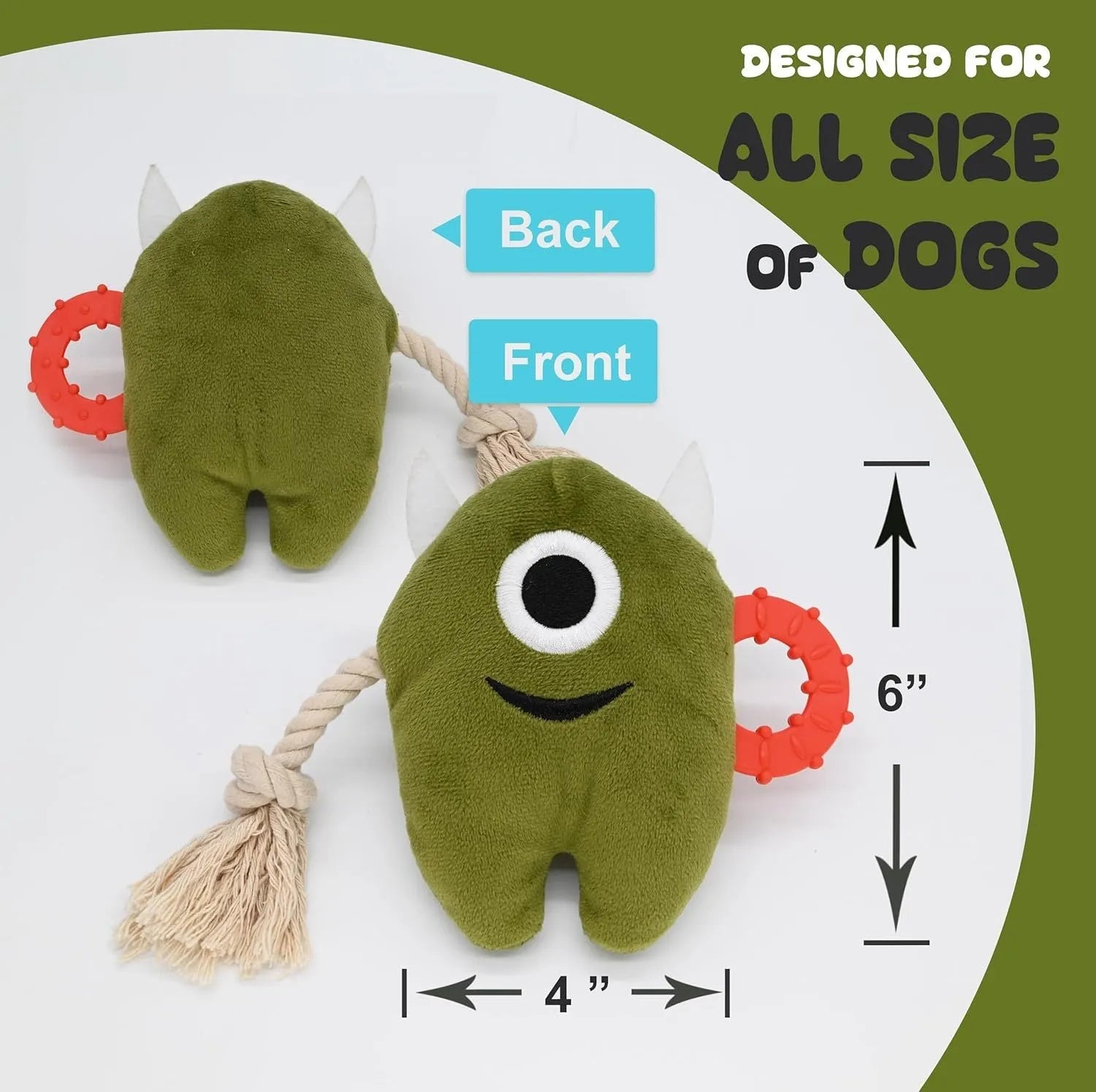 Large blue plush and rope dog chew toy with squeaker for aggressive chewing and tugging play