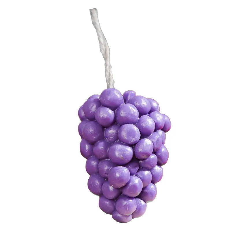 Purple and green grape handmade soap bars showing 80g size and natural grape cluster elements