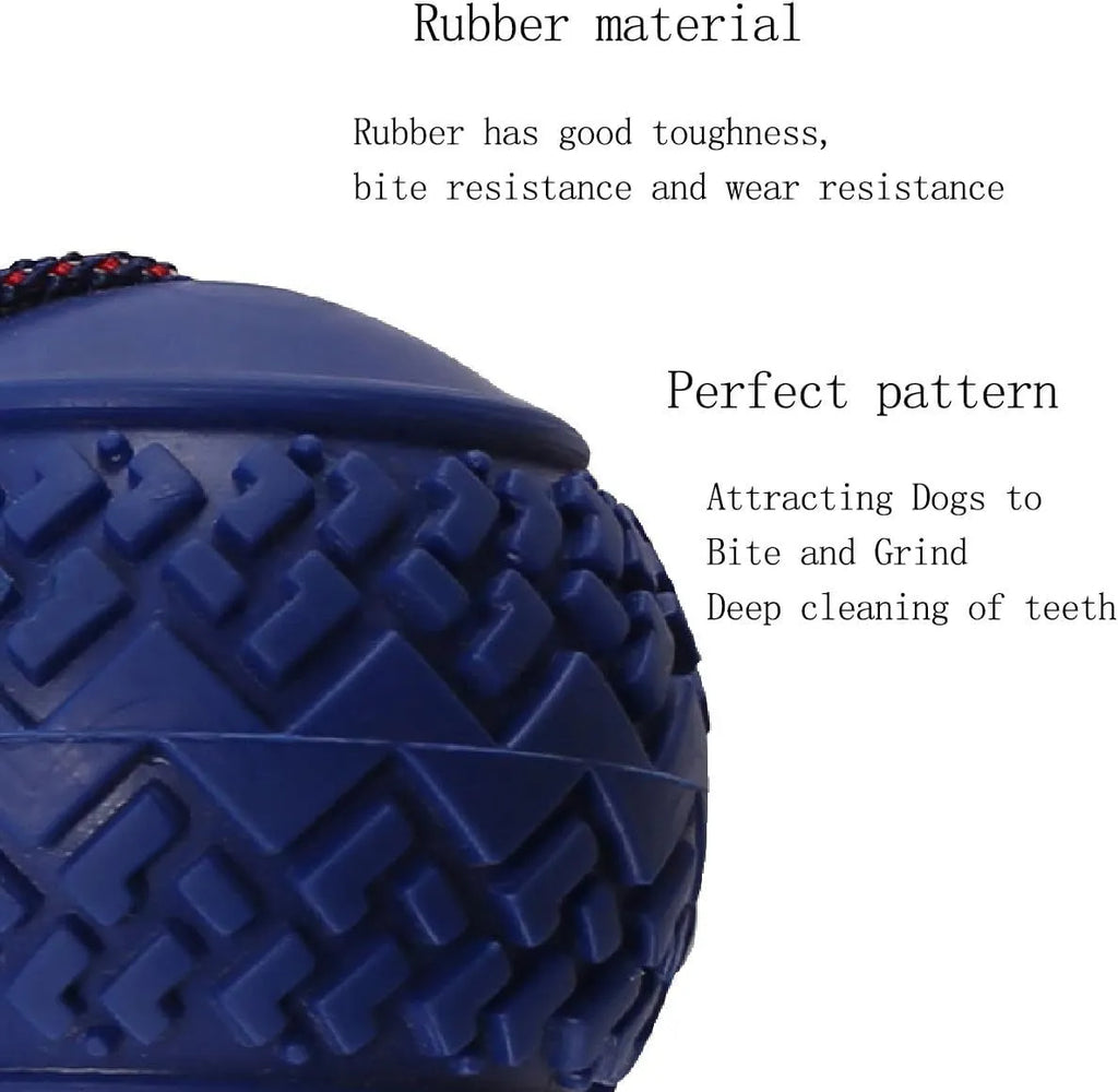 Blue and red natural rubber dog ball with rope toy for medium and small dogs