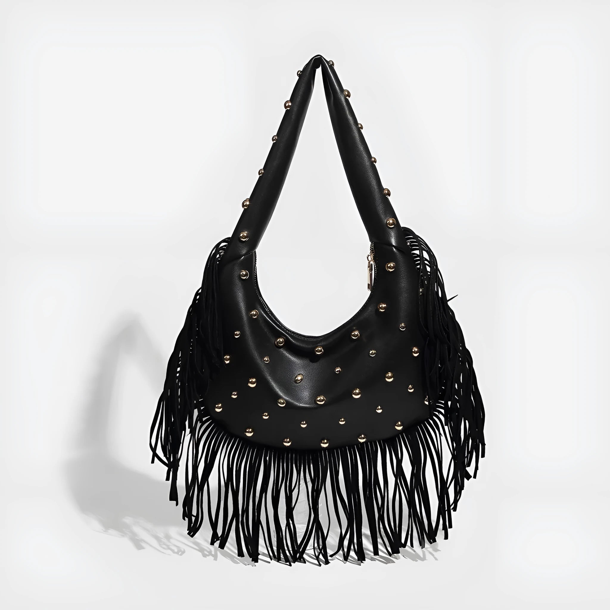 Retro style shoulder handbag with tassel detail in black or wine red colour with internal phone compartment