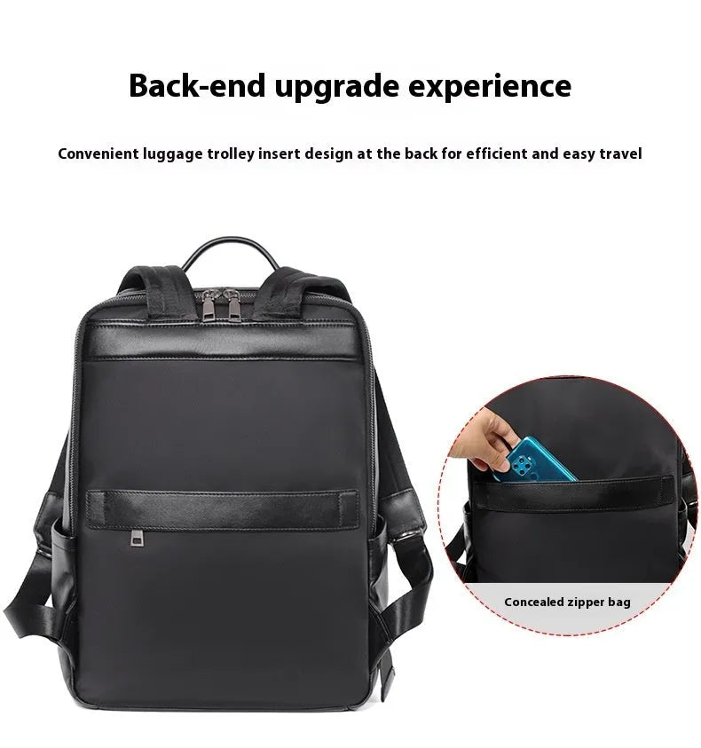 Black litchi grain men's genuine leather computer backpack with large capacity and business design