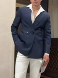 Men's striped double breasted blazer with four-button front closure in regular fit