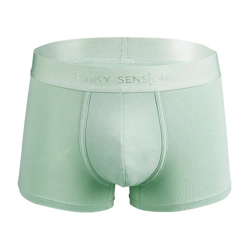 Men's solid colour cotton boxer shorts in black, white, silver grey or light green.